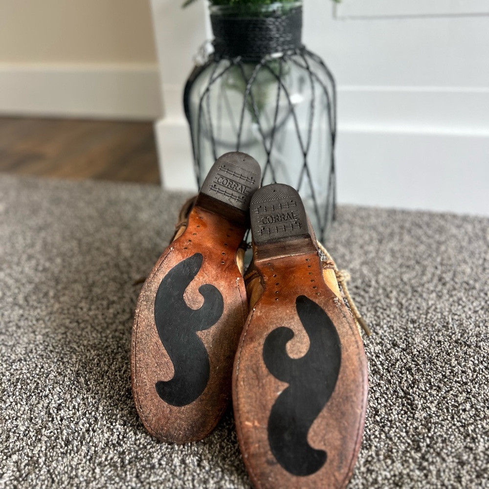 Corral Tan Braided Leather Peep-Toe Sandals - Picture 5 of 6